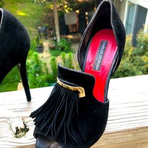 RELISTED Charles Jourdan black kiltie heels